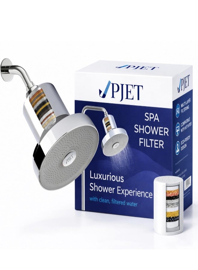 PJET Spa Rain Filtered Painted Shower Head | Hard Water Filter | Overhead Softener | Removes Chlorine & Heavy Metals | For Hard/Tank Water (Chrome) - Image 1